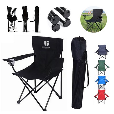 Portable Outdoor Folding Camping Chair with Armrests & Cup Holder
