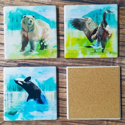 Square Stone Coaster with Cork Backing and Custom Design